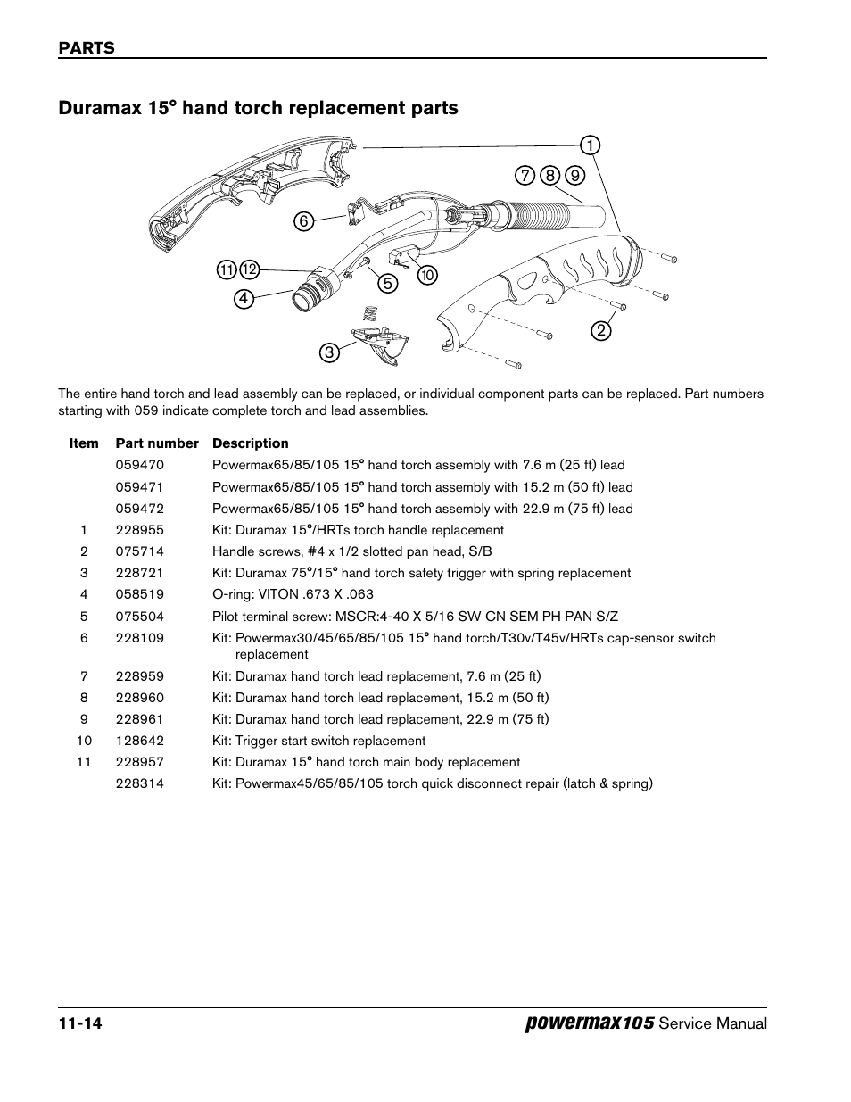 Duramax 15° hand torch replacement parts, Duramax 15° hand torch replacement parts -14, Powermax | Hypertherm Powermax105 Service Manual User Manual | Page 324 / 343