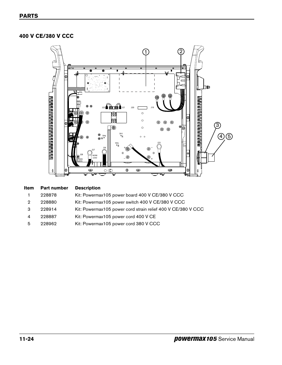 400 v ce/380 v ccc, 400 v ce/380 v ccc -24, Powermax | Parts 11-24, 105 service manual 4 | Hypertherm Powermax105 Service Manual User Manual | Page 334 / 343