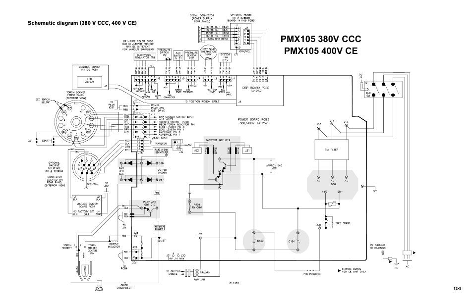 Schematic diagram (380 v ccc, 400 v ce), Schematic diagram (380 v ccc, 400 v ce) -5 | Hypertherm Powermax105 Service Manual User Manual | Page 343 / 343