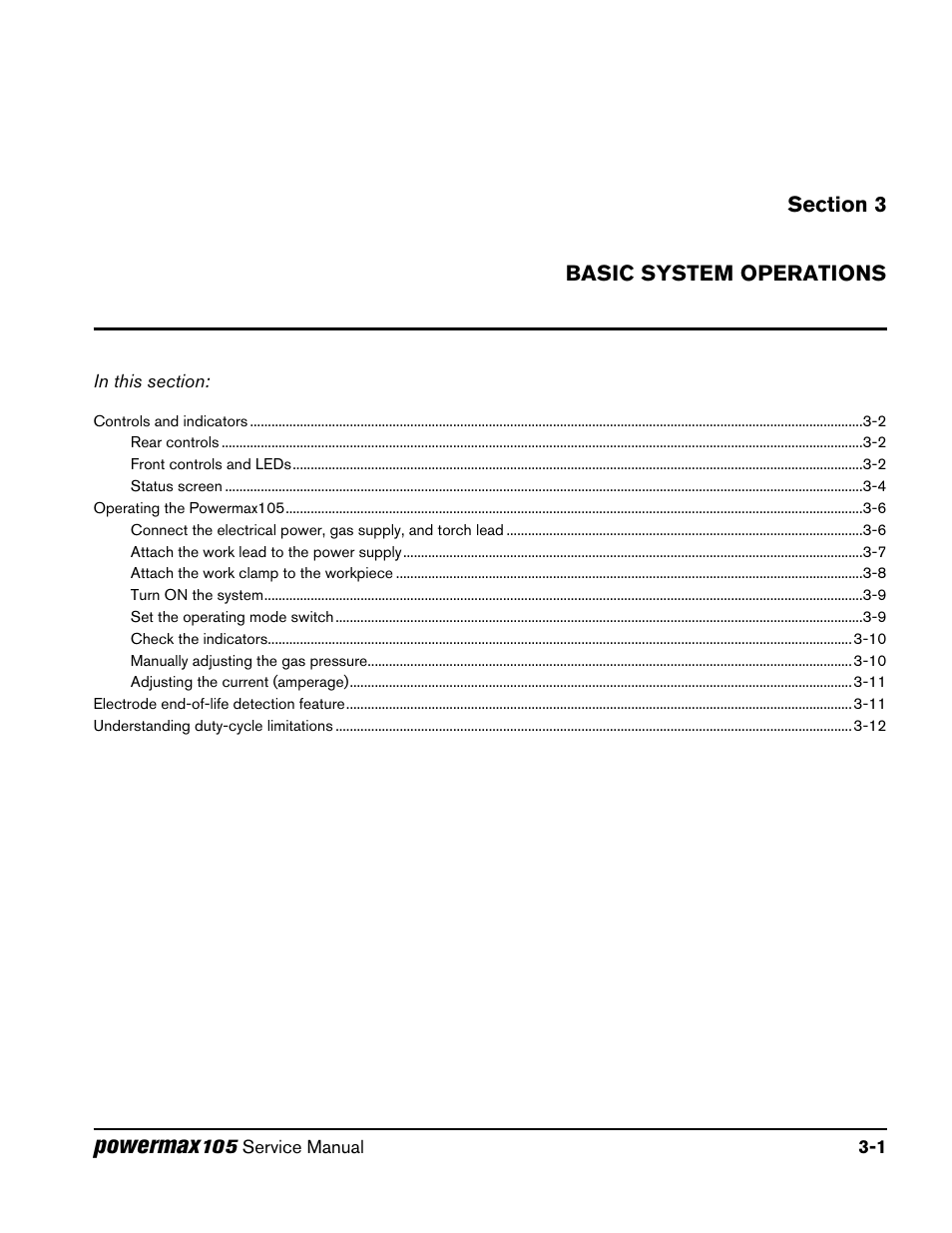 Section 3, Basic system operations, Section 3 basic system operations | Powermax | Hypertherm Powermax105 Service Manual User Manual | Page 45 / 343
