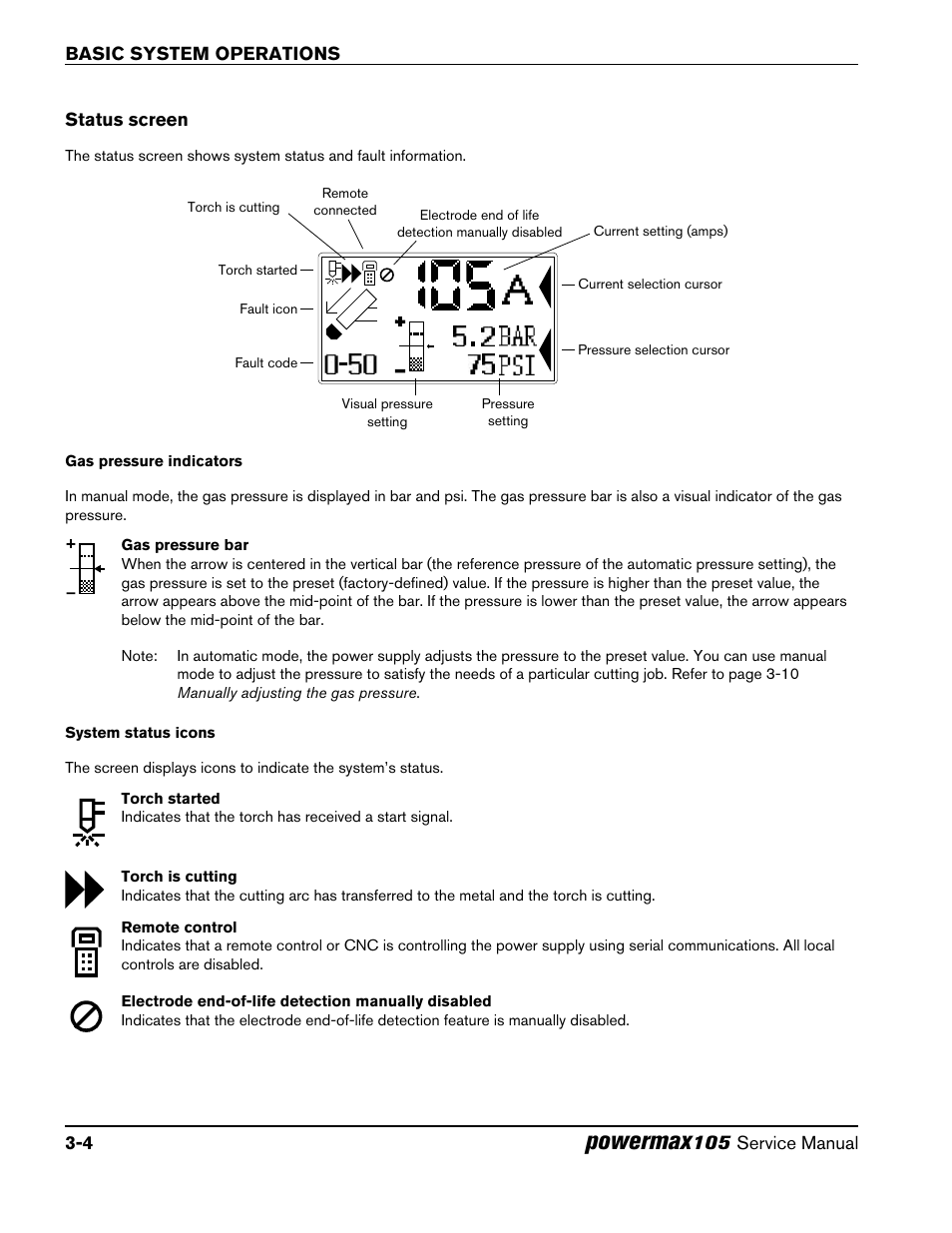 Status screen, Status screen -4, Powermax | Hypertherm Powermax105 Service Manual User Manual | Page 48 / 343