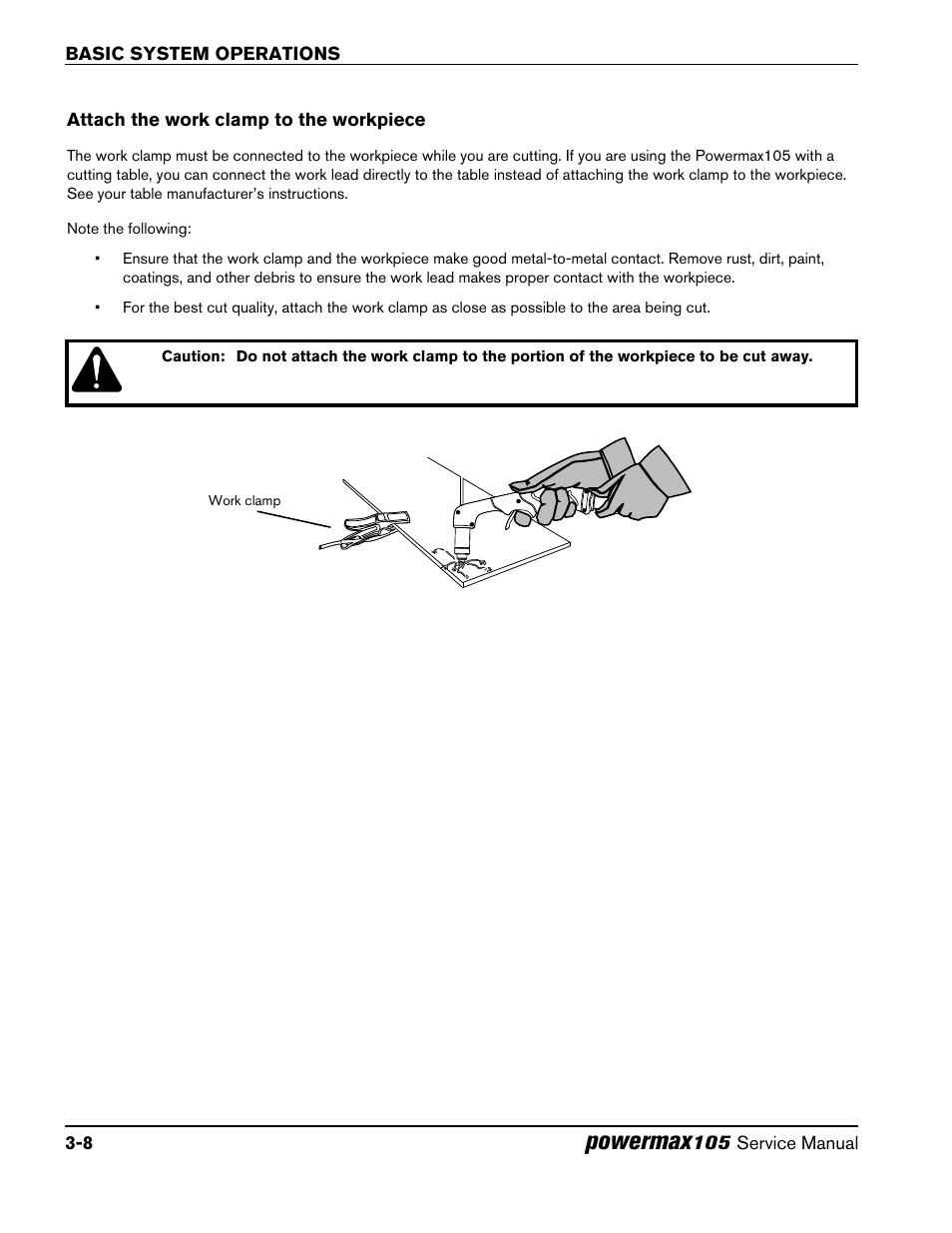 Attach the work clamp to the workpiece, Attach the work clamp to the workpiece -8, Powermax | Hypertherm Powermax105 Service Manual User Manual | Page 52 / 343