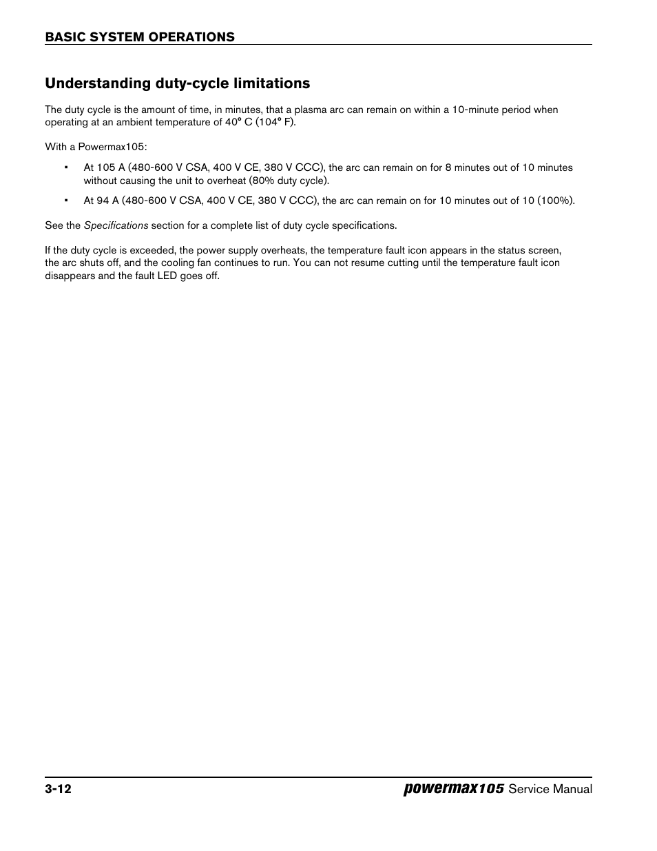 Understanding duty-cycle limitations, Understanding duty-cycle limitations -12, Powermax | Hypertherm Powermax105 Service Manual User Manual | Page 56 / 343