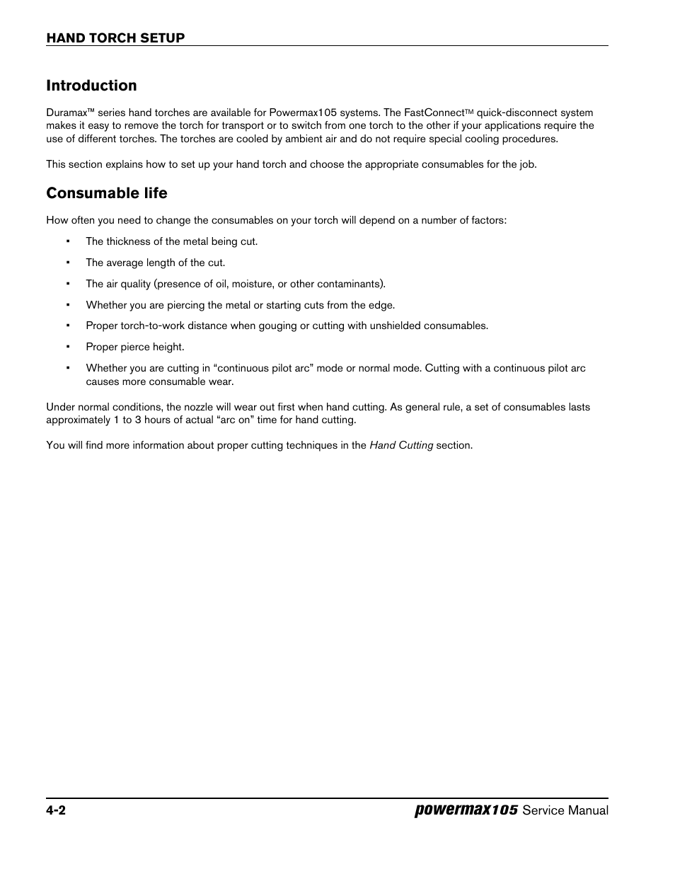 Introduction, Consumable life, Introduction -2 consumable life -2 | Powermax | Hypertherm Powermax105 Service Manual User Manual | Page 58 / 343