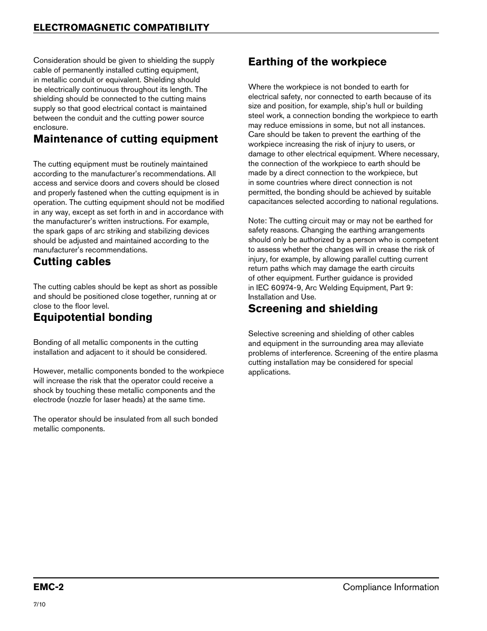 Maintenance of cutting equipment, Cutting cables, Equipotential bonding | Earthing of the workpiece, Screening and shielding | Hypertherm Powermax105 Service Manual User Manual | Page 6 / 343