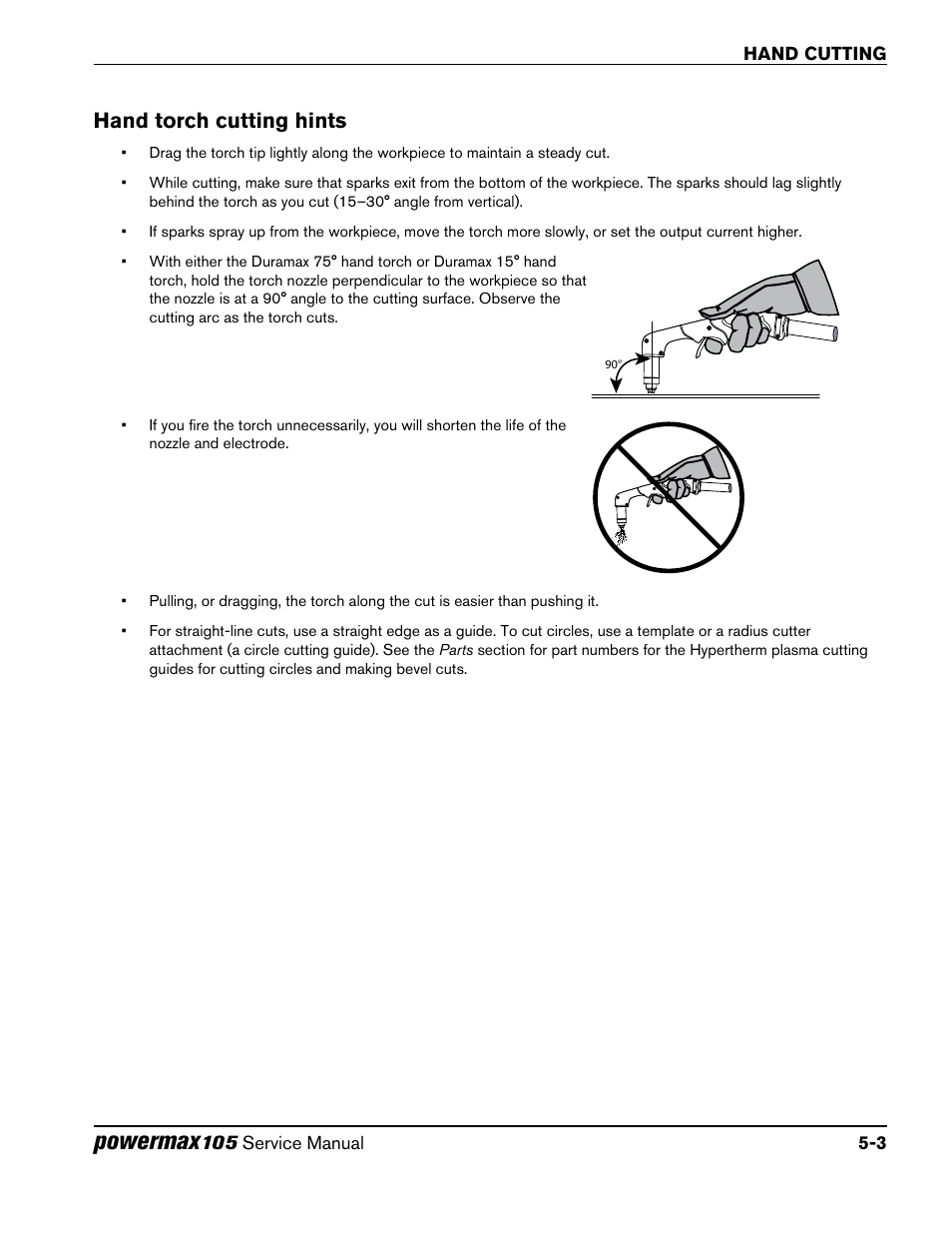 Hand torch cutting hints, Hand torch cutting hints -3, Powermax | Hypertherm Powermax105 Service Manual User Manual | Page 67 / 343