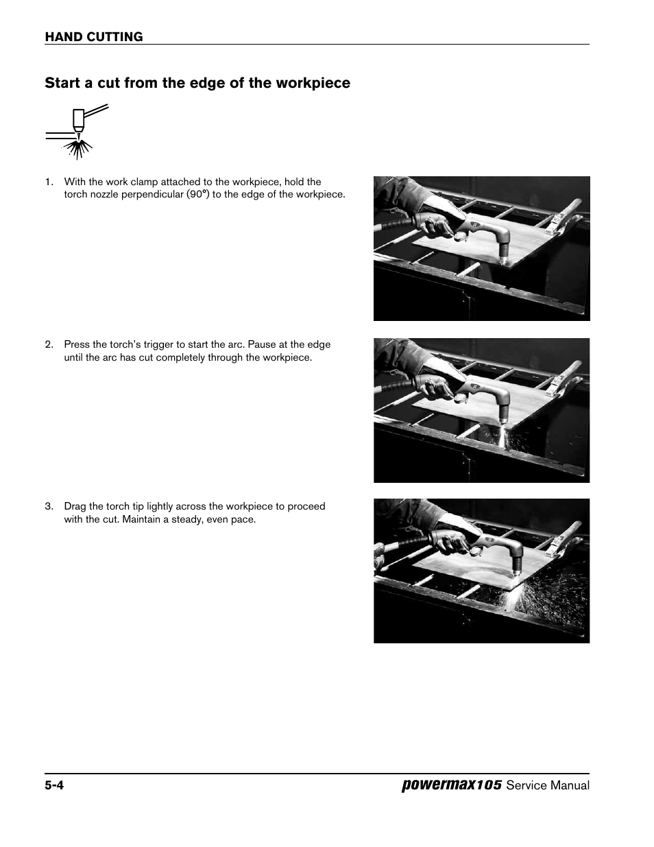 Start a cut from the edge of the workpiece, Start a cut from the edge of the workpiece -4, Powermax | Hypertherm Powermax105 Service Manual User Manual | Page 68 / 343