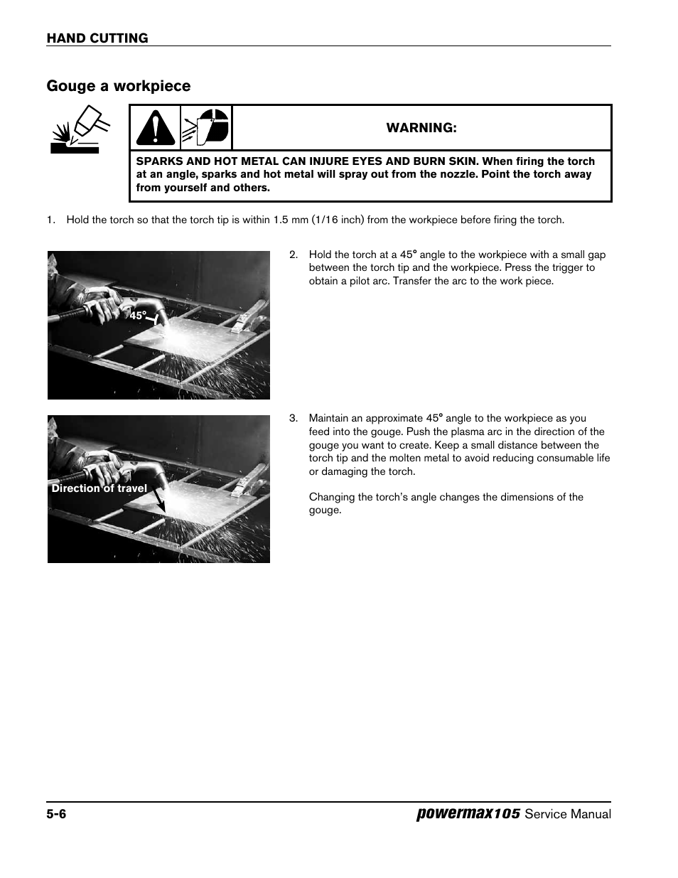 Gouge a workpiece, Gouge a workpiece -6, Powermax | Hypertherm Powermax105 Service Manual User Manual | Page 70 / 343