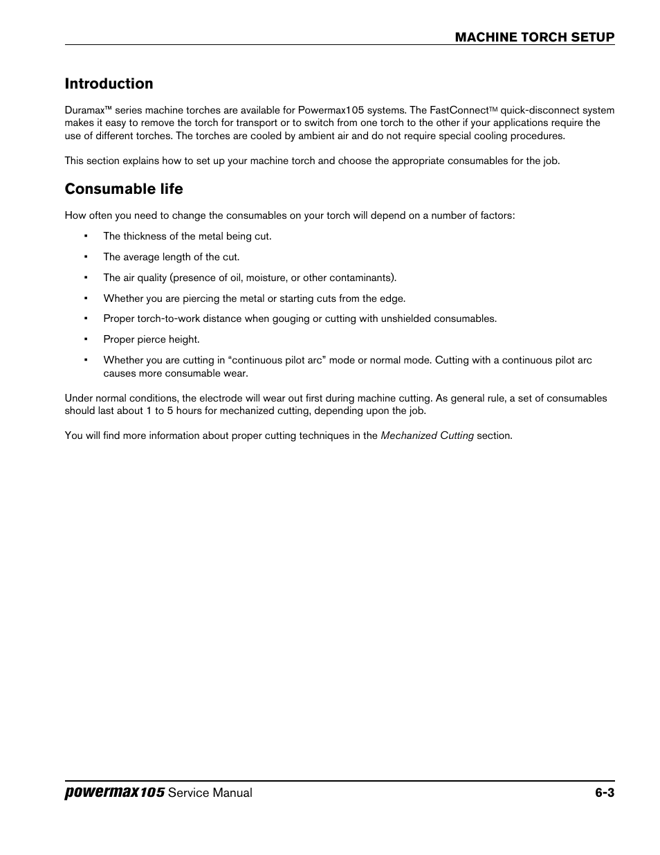 Introduction, Consumable life, Introduction -3 consumable life -3 | Powermax | Hypertherm Powermax105 Service Manual User Manual | Page 75 / 343