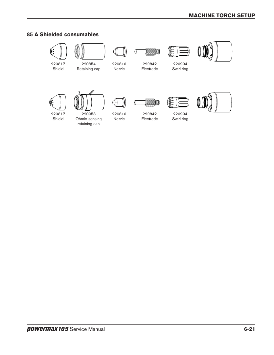 85 a shielded consumables, 85 a shielded consumables -21, Powermax | Hypertherm Powermax105 Service Manual User Manual | Page 93 / 343