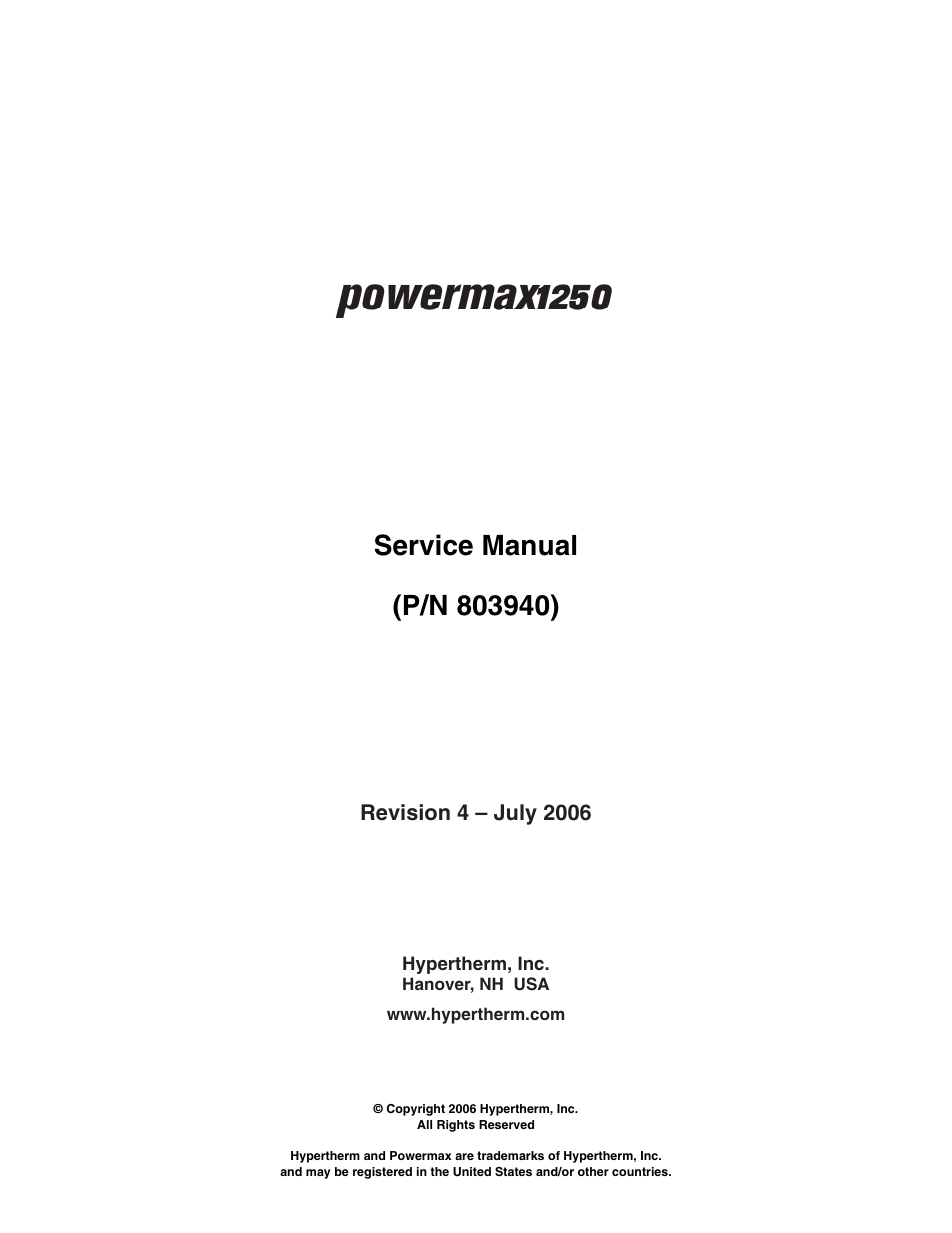 Powermax1250 | Hypertherm Powermax1250 Service Manual User Manual | Page 2 / 98