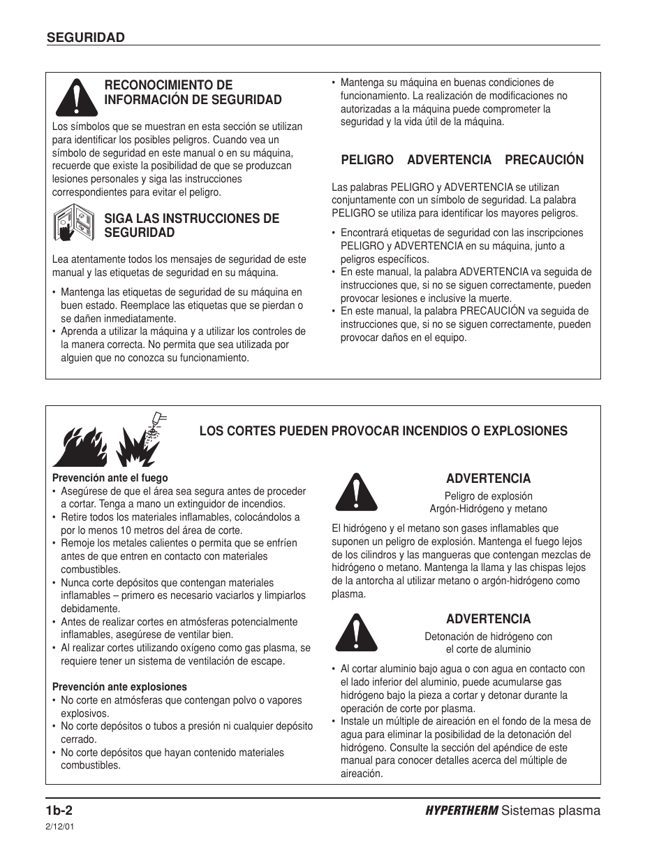 Reconocimiento de información de seguridad, Siga las instrucciones de seguridad, Los cortes pueden provocar incendios o explosiones | Hypertherm Powermax1250 Service Manual User Manual | Page 23 / 98