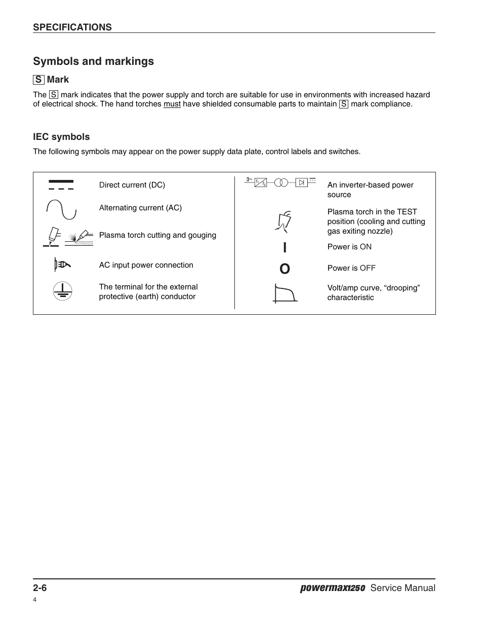 Symbols and markings, Powermax1250 | Hypertherm Powermax1250 Service Manual User Manual | Page 33 / 98