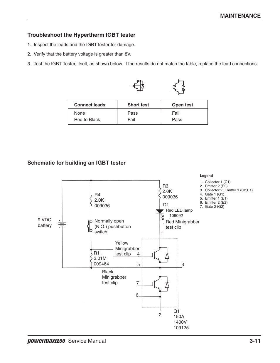 Troubleshoot the hypertherm igbt tester, Schematic for building an igbt tester, Powermax1250 | Hypertherm Powermax1250 Service Manual User Manual | Page 44 / 98