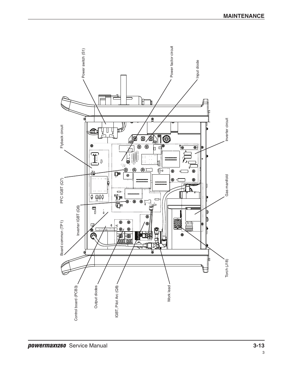 Powermax1250, Maintenance, Service manual 3-13 | Hypertherm Powermax1250 Service Manual User Manual | Page 46 / 98