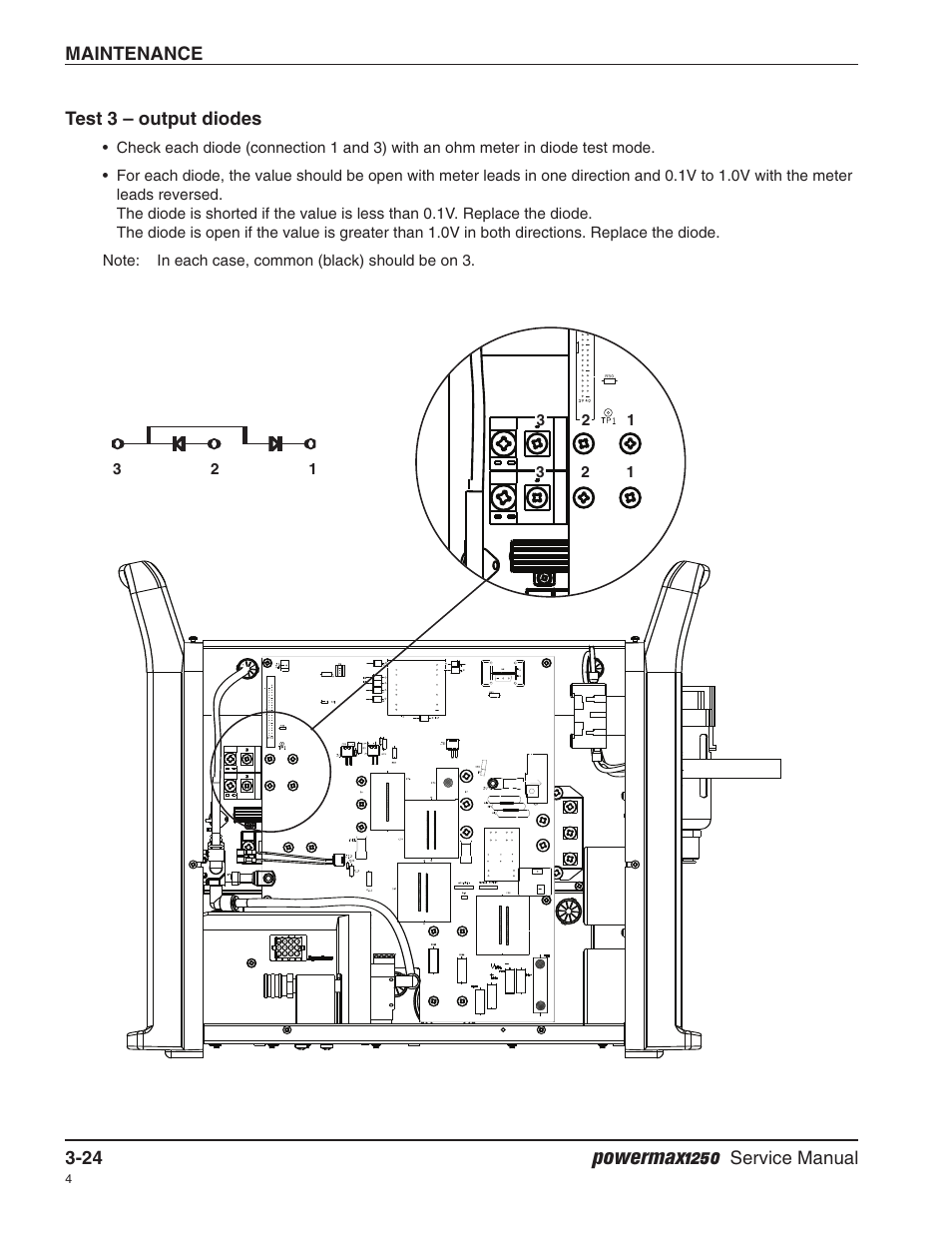 Test 3 – output diodes, Powermax1250 | Hypertherm Powermax1250 Service Manual User Manual | Page 57 / 98