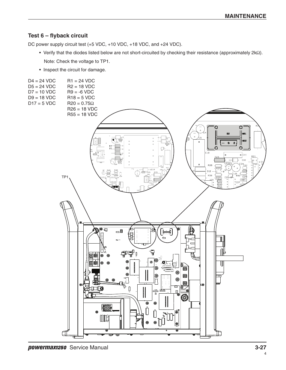 Test 6 – flyback circuit, Powermax1250 | Hypertherm Powermax1250 Service Manual User Manual | Page 60 / 98