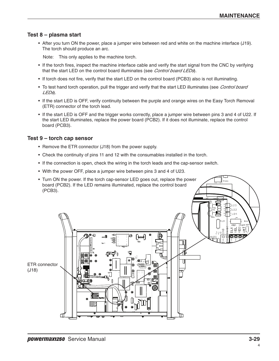 Test 8 – plasma start, Test 9 – torch cap sensor, Powermax1250 | Hypertherm Powermax1250 Service Manual User Manual | Page 62 / 98