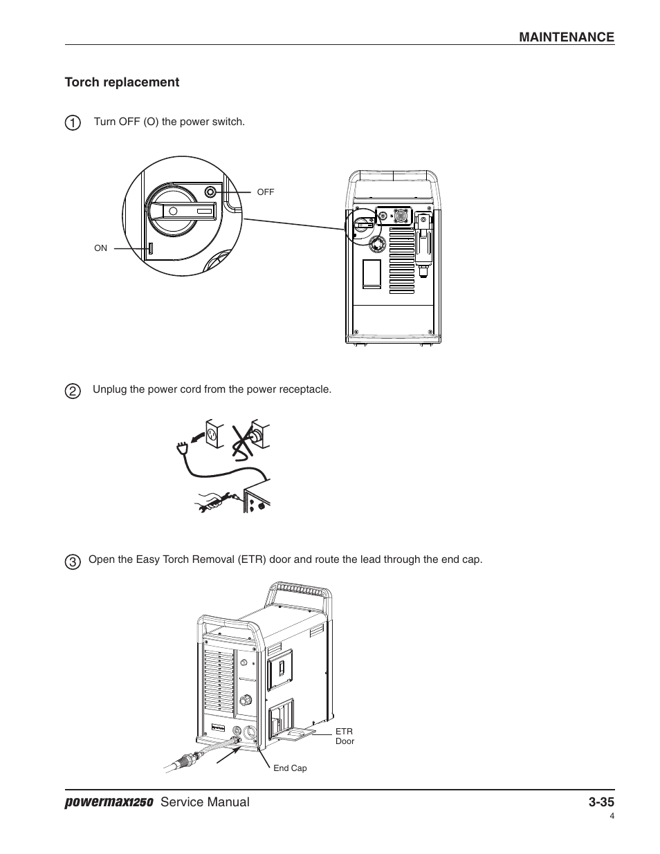 Torch replacement, Powermax1250 | Hypertherm Powermax1250 Service Manual User Manual | Page 68 / 98