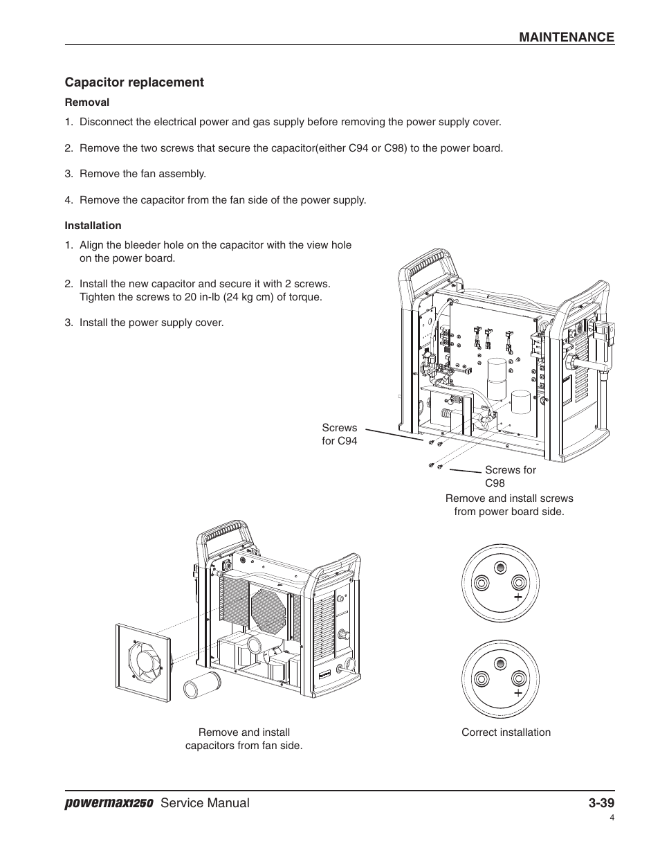 Capacitor replacement, Powermax1250 | Hypertherm Powermax1250 Service Manual User Manual | Page 72 / 98