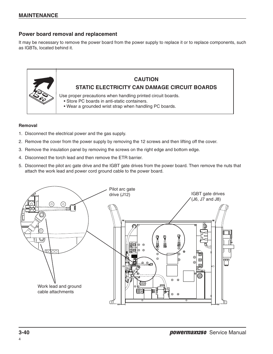 Power board removal and replacement, Powermax1250 | Hypertherm Powermax1250 Service Manual User Manual | Page 73 / 98