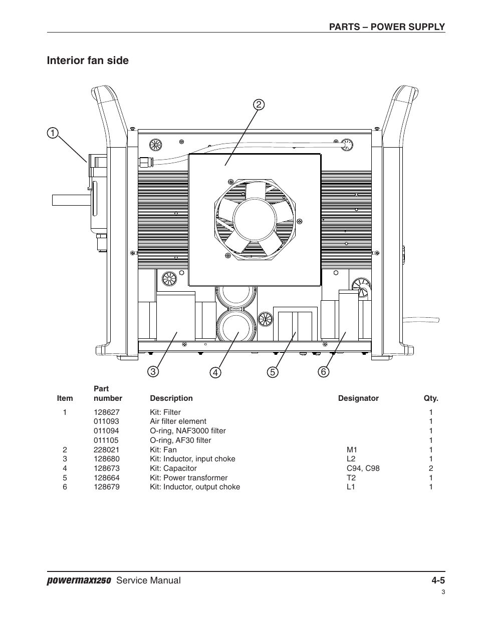 Interior fan side, Powermax1250 | Hypertherm Powermax1250 Service Manual User Manual | Page 82 / 98