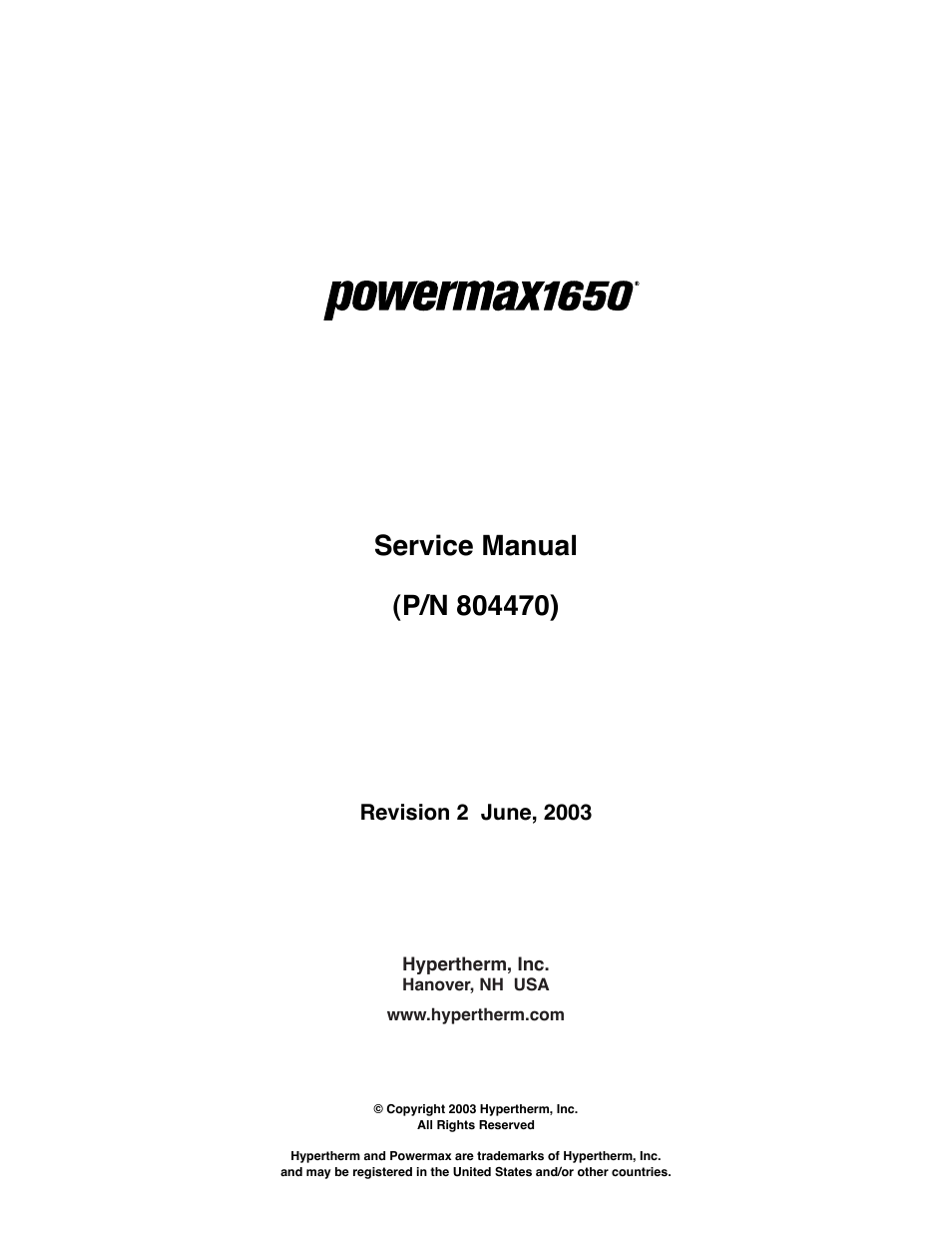 Hypertherm Powermax1650 Service Manual User Manual | Page 2 / 73