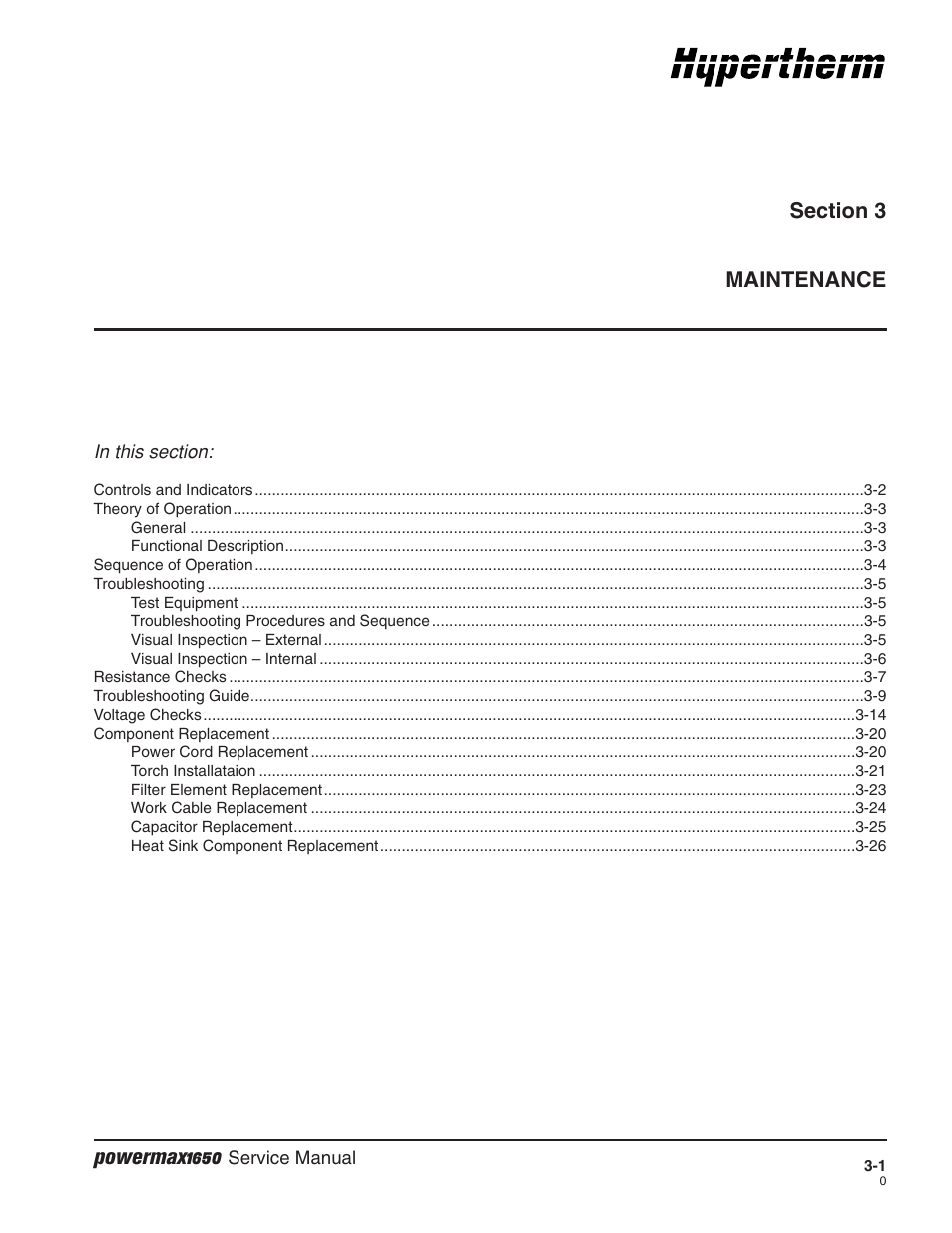 Section 3 maintenance, Section 3, Maintenance | Hypertherm Powermax1650 Service Manual User Manual | Page 28 / 73