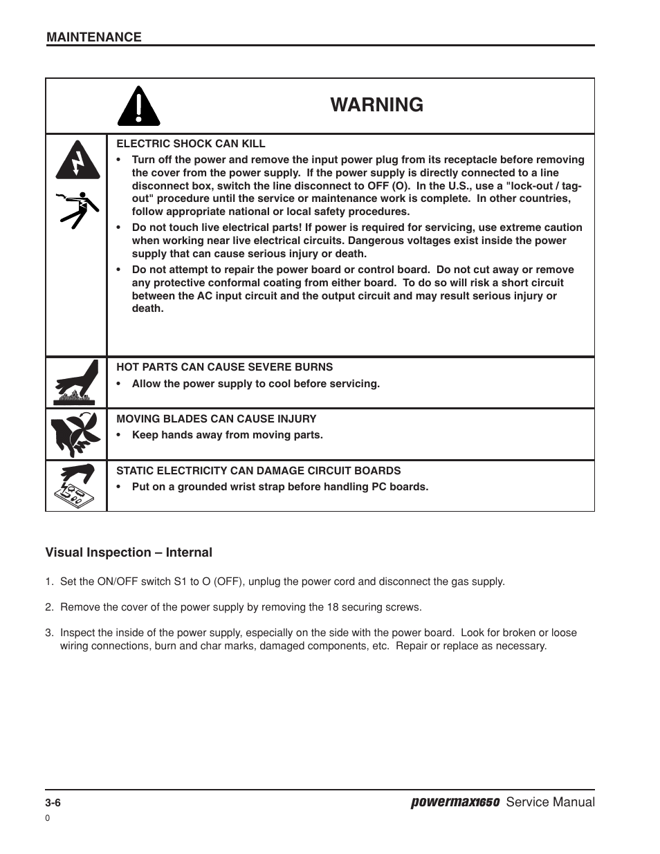 Visual inspection – internal -6, Warning | Hypertherm Powermax1650 Service Manual User Manual | Page 33 / 73