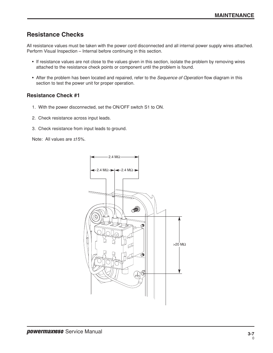 Resistance checks -7, Powermax1650, Resistance checks | Hypertherm Powermax1650 Service Manual User Manual | Page 34 / 73