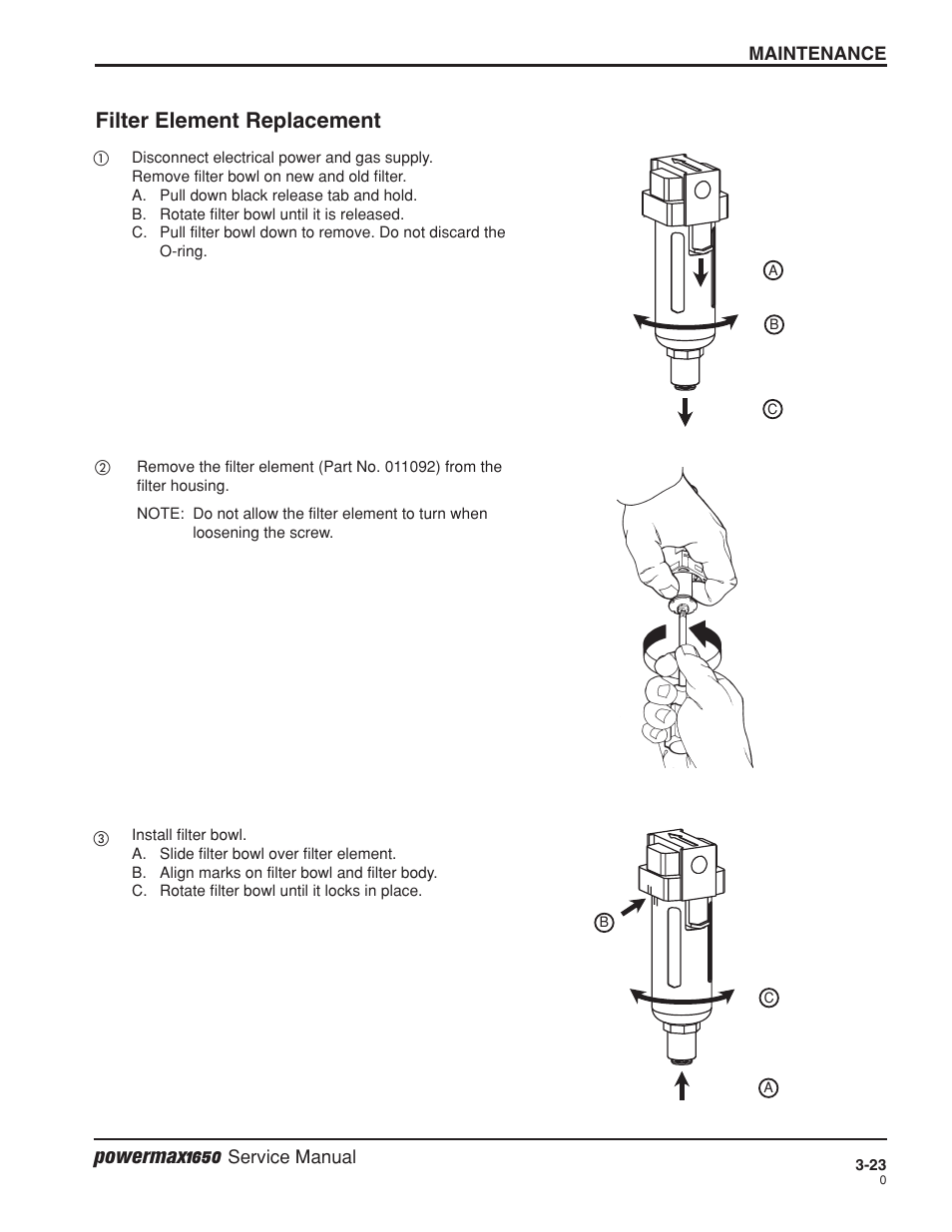 Filter element replacement -23, Powermax1650, Filter element replacement | Hypertherm Powermax1650 Service Manual User Manual | Page 50 / 73