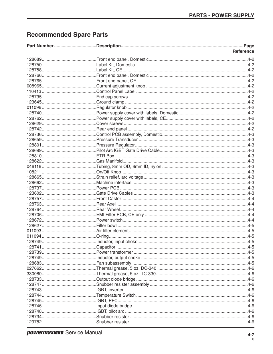 Recommended spare parts -7 | Hypertherm Powermax1650 Service Manual User Manual | Page 60 / 73