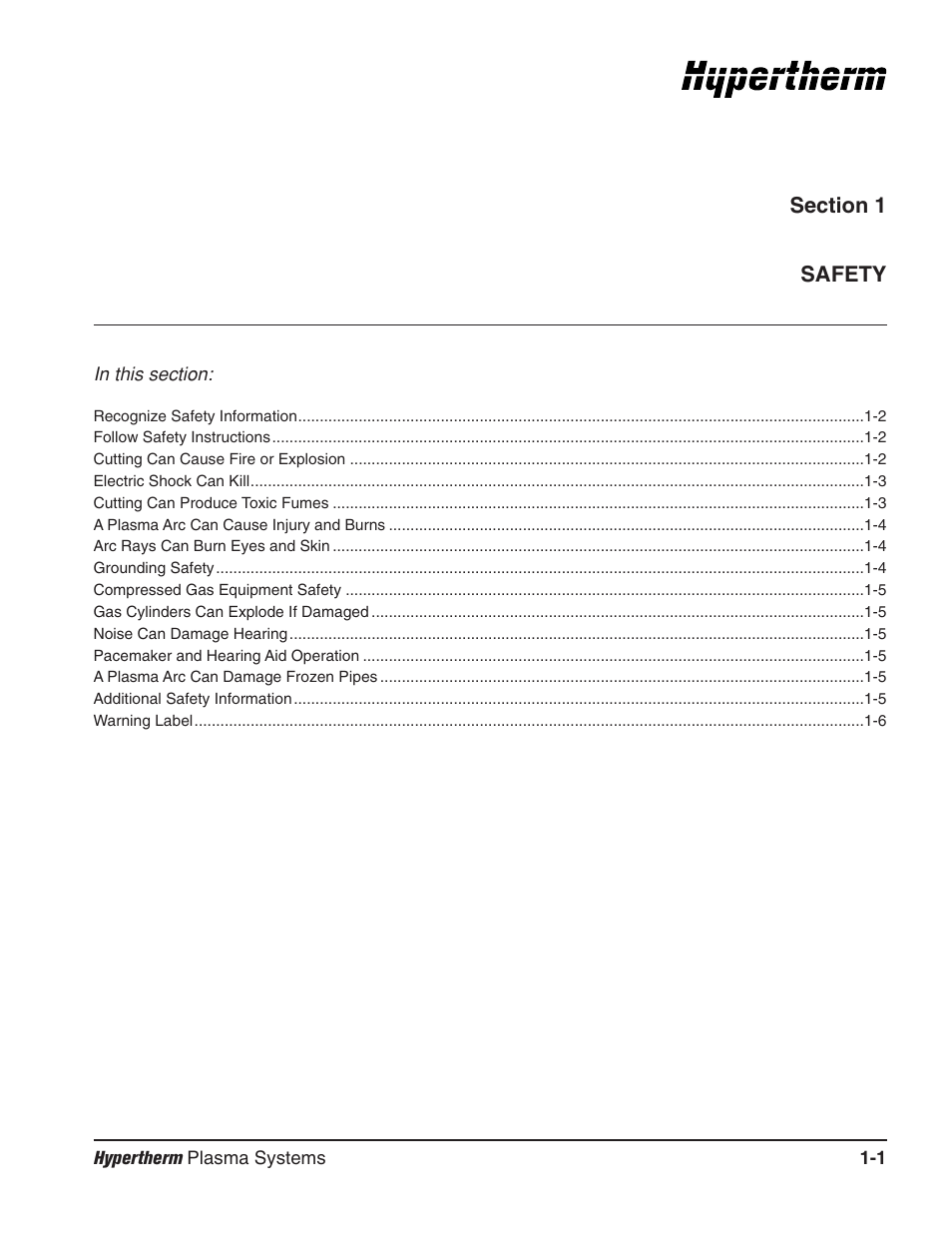 Section 1 safety, Section 1, Safety | Hypertherm Powermax1650 Service Manual User Manual | Page 8 / 73