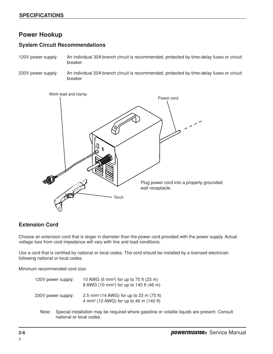 Powermax190, Power hookup | Hypertherm Powermax190c Service Manual User Manual | Page 25 / 47