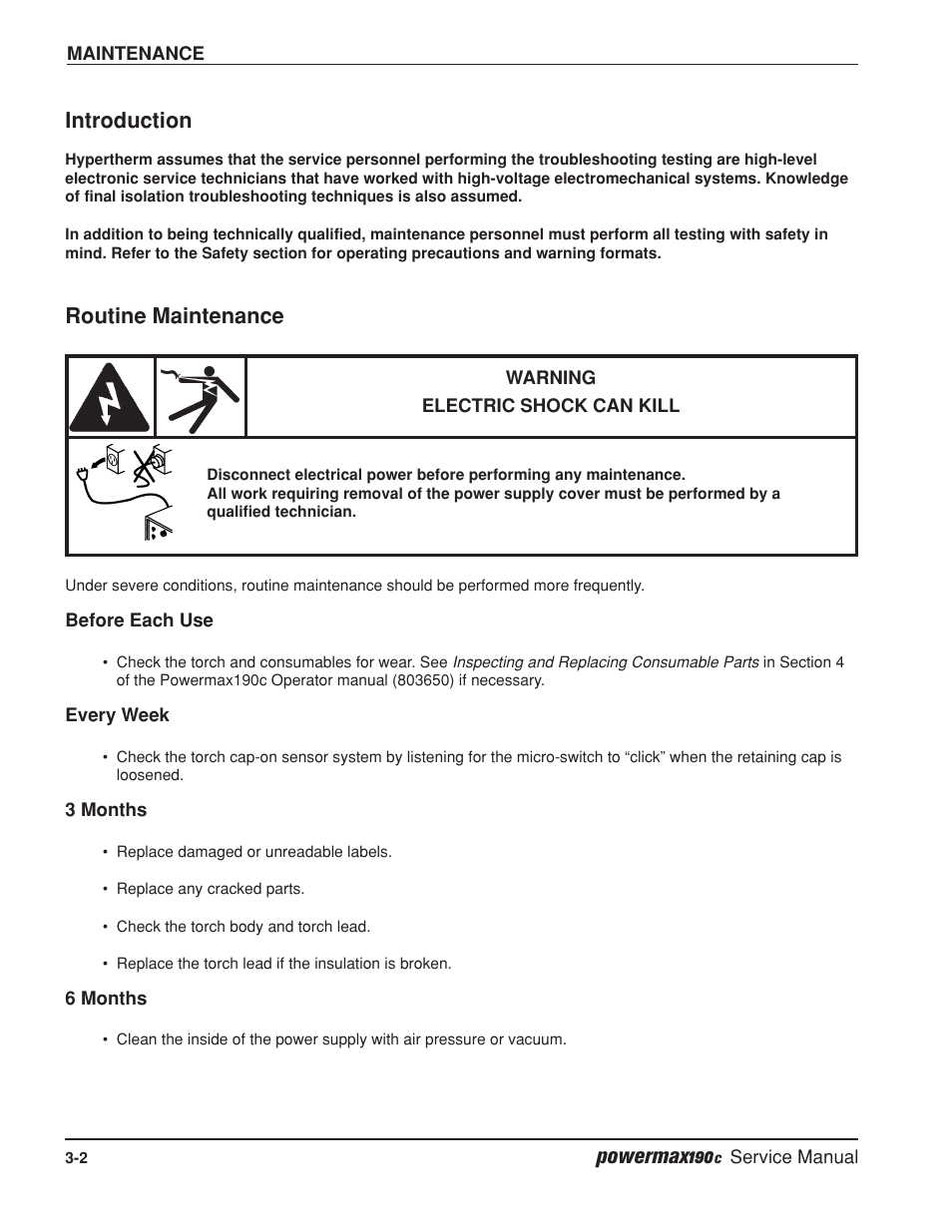 Powermax190, Introduction, Routine maintenance | Hypertherm Powermax190c Service Manual User Manual | Page 27 / 47