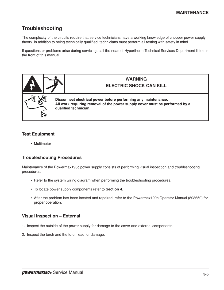 Powermax190, Troubleshooting | Hypertherm Powermax190c Service Manual User Manual | Page 30 / 47