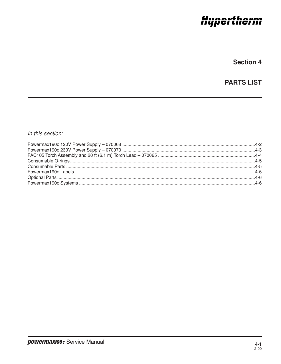 Powermax190 | Hypertherm Powermax190c Service Manual User Manual | Page 36 / 47