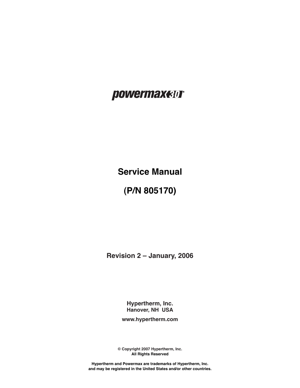 Hypertherm Powermax30 Service Manual User Manual | Page 2 / 88