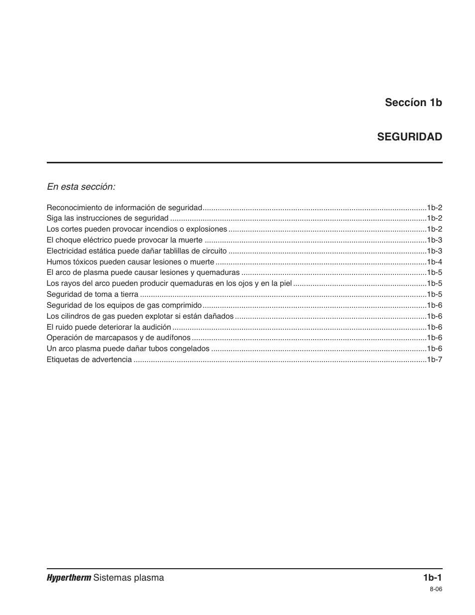 Seccíon 1b — seguridad, Seccíon 1b seguridad | Hypertherm Powermax30 Service Manual User Manual | Page 28 / 88