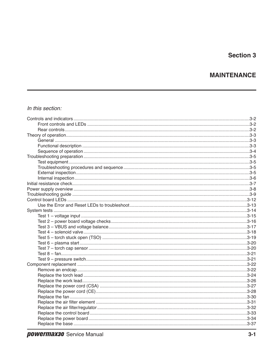 Section 3 — maintenance, Powermax30 | Hypertherm Powermax30 Service Manual User Manual | Page 40 / 88