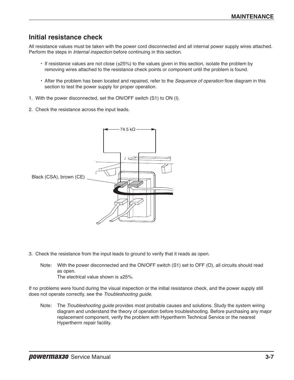 Initial resistance check, Powermax30 | Hypertherm Powermax30 Service Manual User Manual | Page 46 / 88