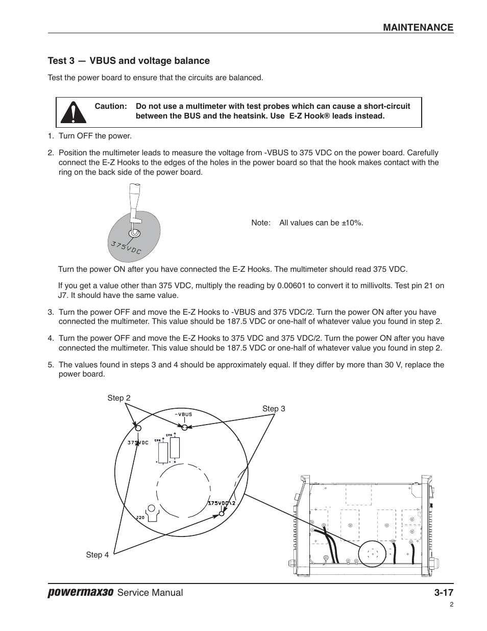 Test 3 — vbus and voltage balance, Powermax30 | Hypertherm Powermax30 Service Manual User Manual | Page 56 / 88