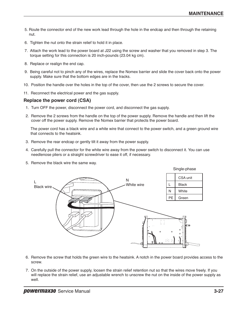 Replace the power cord (csa), Powermax30 | Hypertherm Powermax30 Service Manual User Manual | Page 66 / 88