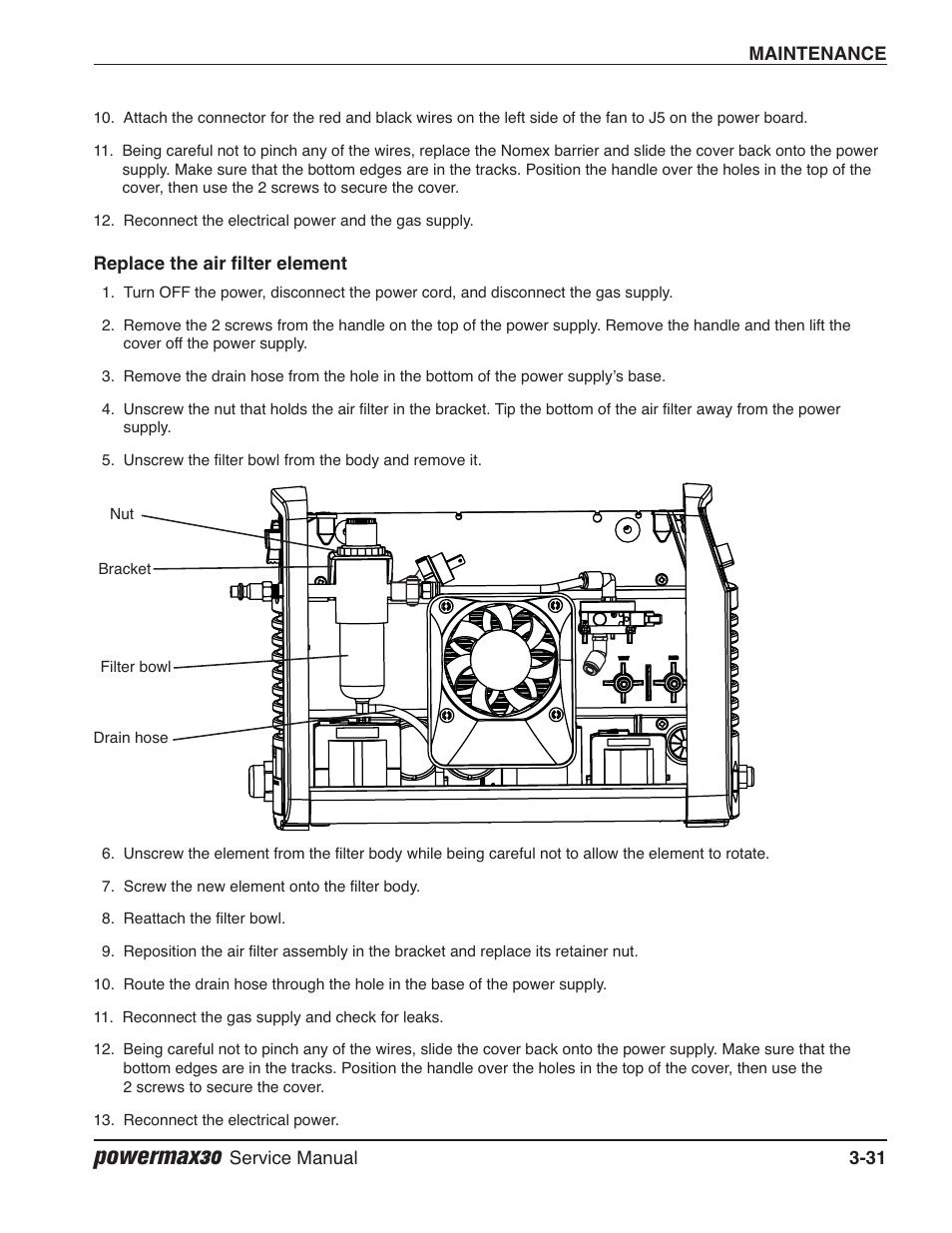 Replace the air filter element, Powermax30 | Hypertherm Powermax30 Service Manual User Manual | Page 70 / 88