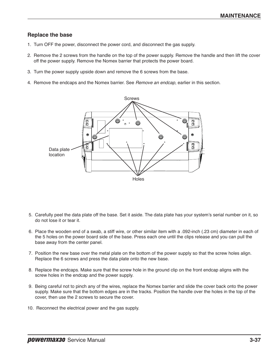 Replace the base, Powermax30 | Hypertherm Powermax30 Service Manual User Manual | Page 76 / 88