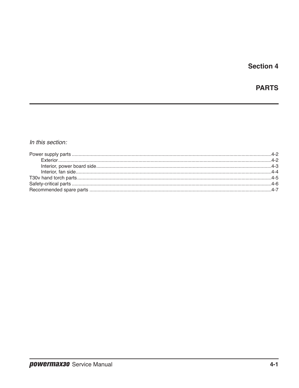 Section 4 — parts, Powermax30 | Hypertherm Powermax30 Service Manual User Manual | Page 78 / 88