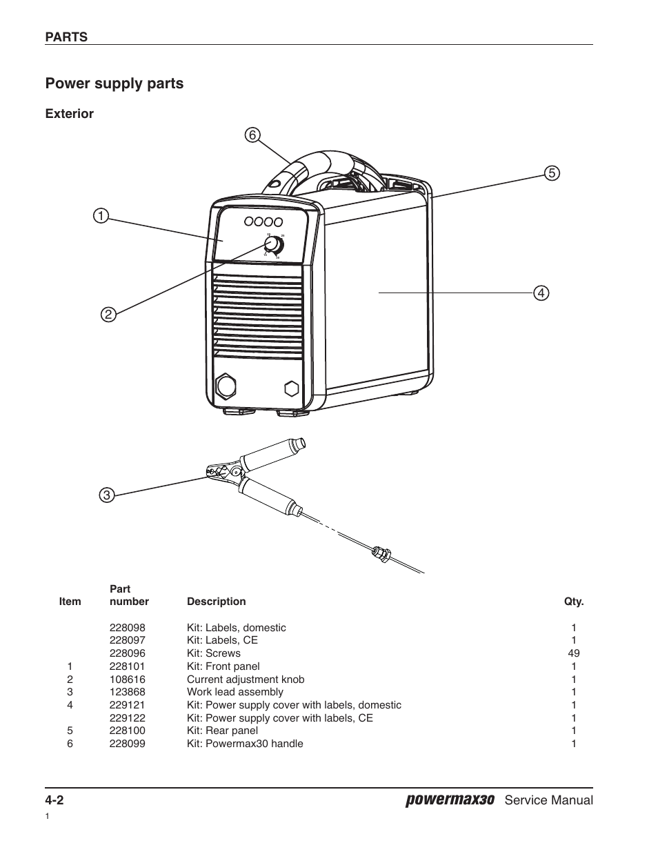 Power supply parts, Exterior, Powermax30 | Hypertherm Powermax30 Service Manual User Manual | Page 79 / 88