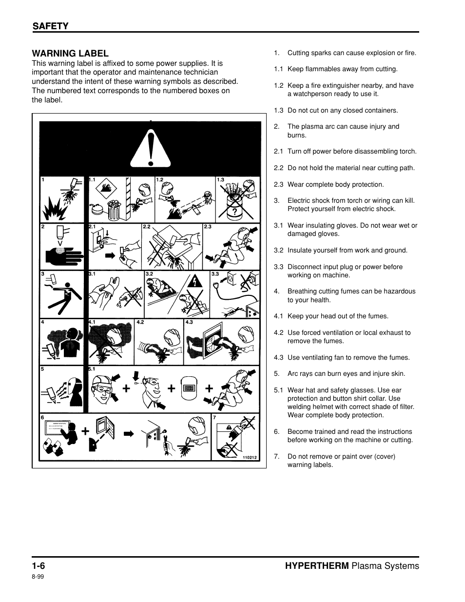 Safety 1-6 hypertherm plasma systems, Safety warning label | Hypertherm Powermax350 Service Manual User Manual | Page 14 / 53