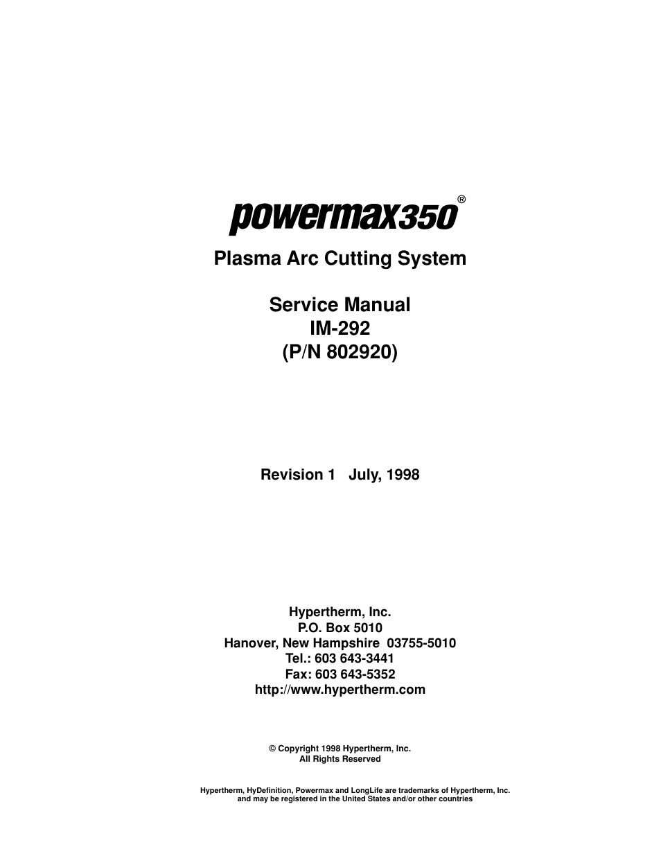 Hypertherm Powermax350 Service Manual User Manual | Page 2 / 53