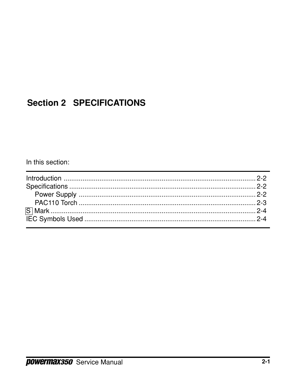 Specifications, Section 2 | Hypertherm Powermax350 Service Manual User Manual | Page 21 / 53